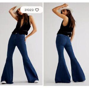 We The Free People Just Float on Flare Jeans Size 24 Rich Blue High Rise Stretch